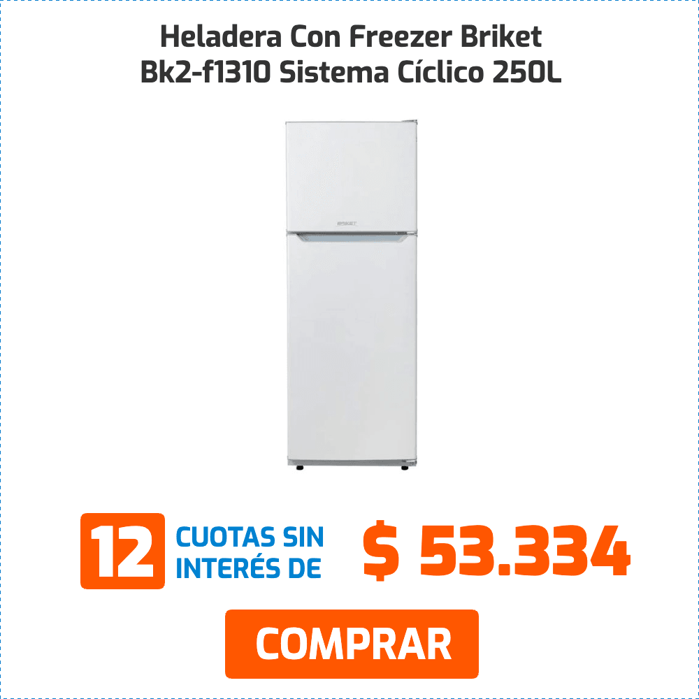 Heladera Con Freezer Briket Bk2-f1310 Sistema Cíclico 250L 12 CUOTAS SIN INTERÉS DE $53.334 COMPRAR
